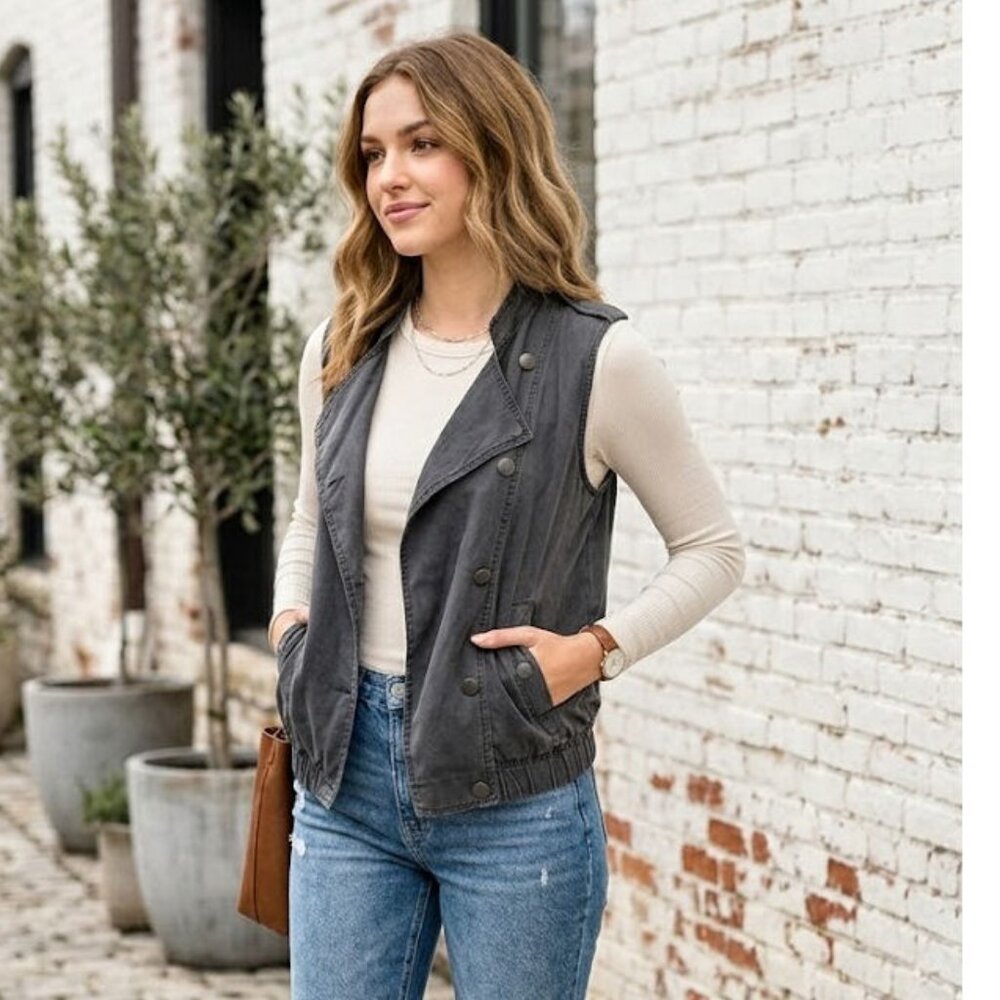 Sun & Shadow Asymmetrical Moto Vest, Washed Black/Gray, Womens Size Small